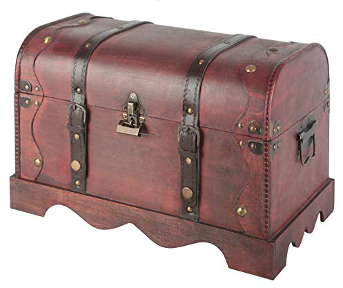 Bingo-Shop Schatztruhe Schatzkiste Holz 40 x 27 x 23,5cm Mit Deckel Verschluss Piratenkiste Geschenk-Box Verschließbar Aufbewahrungsbox Holztruhe Geldtruhe Vintage-Look