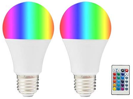 TECNOLUX EURO Bombillas LED RGB multicolor, con mando a distancia, 9W, 220V, base E27 (paquete de 2) [Clasificación de eficiencia energética F]