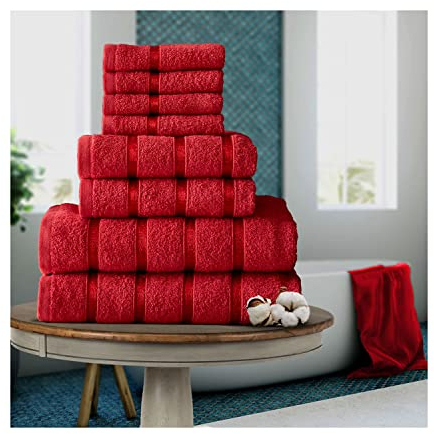 FAIRWAYUK 8-Piece Towels Bale Set for Bathroom, Ultra Soft Premium Quality Water Absorbent Towel Gift Sets, 100% Egyptian Cotton, 4x Face 2x Hand 2x Bath Towels, Red