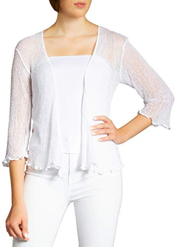 Caspar STJ022 leichte Damen Sommer Strickjacke mit 3/4 Arm, Farbe:Weiss, Größe:Einheitsgröße (36 bis 40)