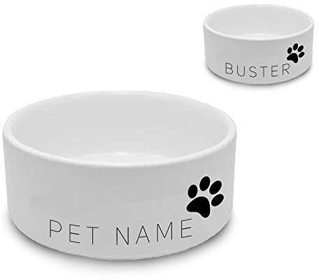 Personalised Dog Bowl with Name and Paw Print, Personalise with Any Name for Any Pampered Pooch