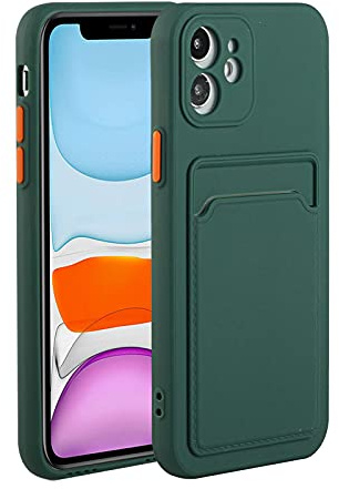 Ffish Wallet Case for iPhone 11 Pro Max + Cell Phone Stand, with Card Slot Ultra Slim Light Soft TPU Cover Protection, Dark Green
