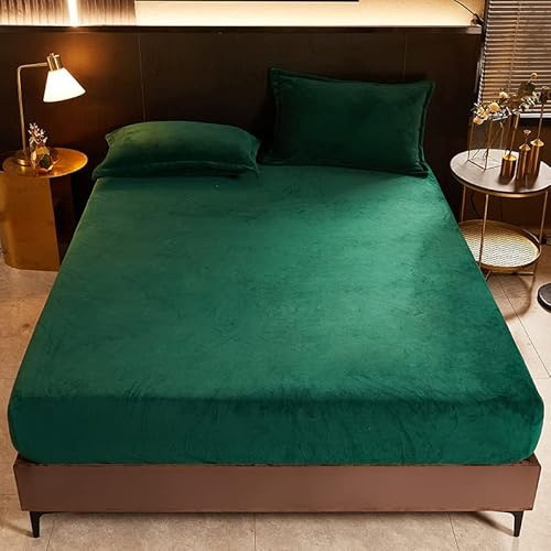 Lanqinglv Flanell Spannbettlaken Bettlaken 180x200 cm bis 25-35 cm Steghöhe Boxspringbett Topper Flauschige Warme Samt Boxspringbett Spannbetttuch Leintuch Cashmere Touch,Dunkelgrün