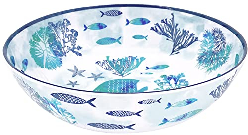 Les Jardins de la Comtesse - Grand Saladier en Mélamine - Caraïbes - 4L / Ø 31 cm - Bleu Mer et Poissons - Service de Table de la Vaisselle Quasi-Incassable MelARTmine