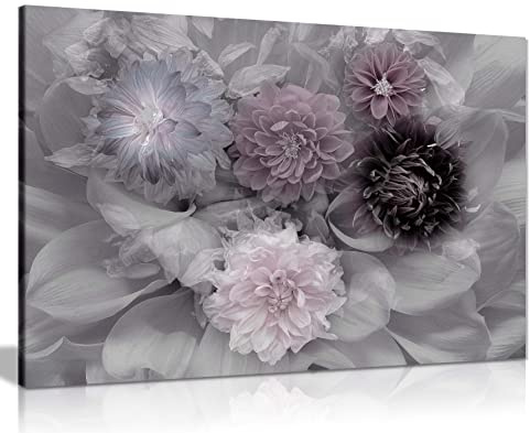 Panther Print Fine Art Prints Lilac Dahlia Flower Blossoms Artistic Framed Canvas Print, Pictures for Home Walls, Bedroom, Living Room & Bathroom Decor 91x61cm (36x24in)