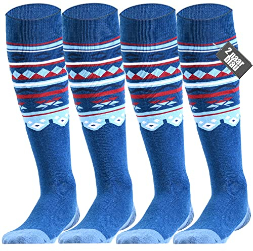 FAYHIJUN Skisocken Herren Damen Kinder Skistrumpf 2 Paar Merino Performance Sportsocken Für Mädchen Jungen Skifahren Snowboard Atmungsaktive Thermosocken (as3, alpha, s, regular, regular, Blau, S)