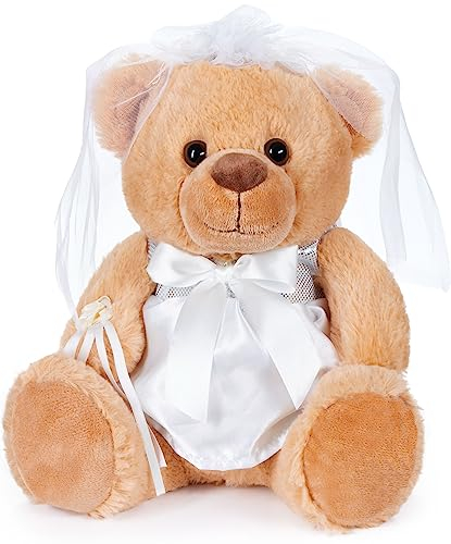 Brubaker Orsacchiotto Sposa in Abito da Sposa Bianco - Orsacchiotto per Matrimonio, Fidanzamento e Addio al Celibato - Regalo di Nozze in Peluche con Abito, Velo e Bouquet da Sposa - 25 cm
