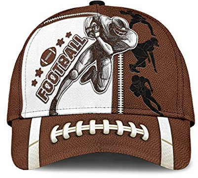 501 Visier Hut Amerika-Football-Spieler-Ball, Braun, Weiß, 3D-Gedruckte Geschenkidee Für Fußballspieler-Liebhaber Und Fans Unisex Outdoor Hut Mode Atmungsaktiv Trucker Kappe Für Outdoor Kletter