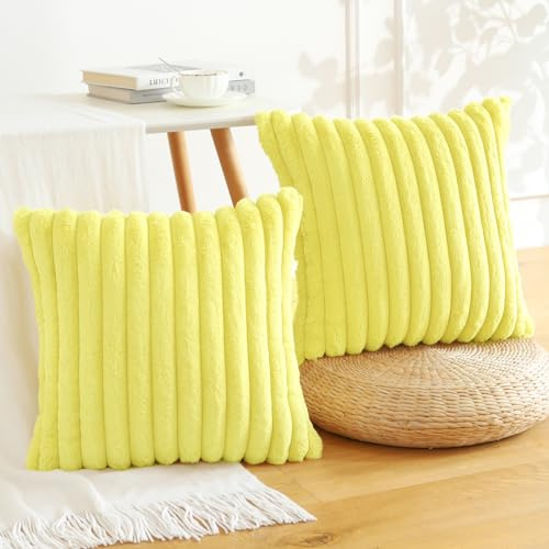 Soleebee 2er Set Plüsch Samt Kissenbezüge, Weiche Künstliche Pelz Dekorativ Kissenbezug Sofa Zierkissenbezüge Dekokissen Kissenhülle Set für Couch Schlafzimmer Zuhause Auto Dekor (50x50cm, Gelb)