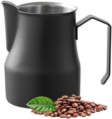 Milk Frothing Pitcher,Stainless Steel Milk Frother Jug 12oz 17oz Espresso Steaming Pitchers Coffee Bar Cappuccino Espresso Machine Accessories Espresso Pitcher for Coffee Latte Art ( Color : Black , S