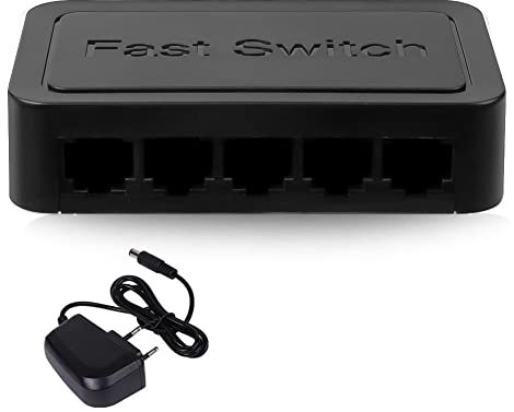 Gsrimgratoe Mini Switch di rete a 5 porte Switch Ethernet Splitter Internet Desktop 10/100/1000Mbps Hub RJ45, Gigabit Nero, Spina UE