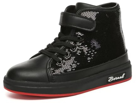 Bernal Kids Fashion High Top Sneakers Sparkle Sequins Flash Walking Shoes for Boys Girls Gift Party Birthday Christmas Halloween (Toddler/Little Kid/Big Kid Black 12)