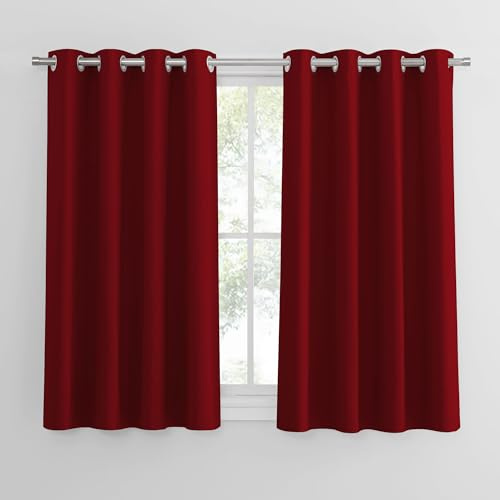 PONY DANCE Verdunklungsvorhänge mit Ösen Thermo Gardinen Hitzeschutz | 2er Set, H145 x B140 cm, Rot, Vorhang Blickdicht, Kurz, Sichtschutz, UV-Schutz, für Schlafzimmer Wohnzimmer Kinderzimmer