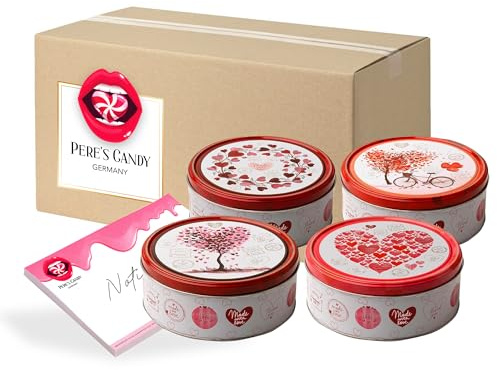 Pere's Candy Bundle für Gebäckmischung Hearts Dose - Dänische Butterkekse Cookies 4er Pack (4 x 150 g) + Pere's Candy Notepad DIN A7-25 Blatt