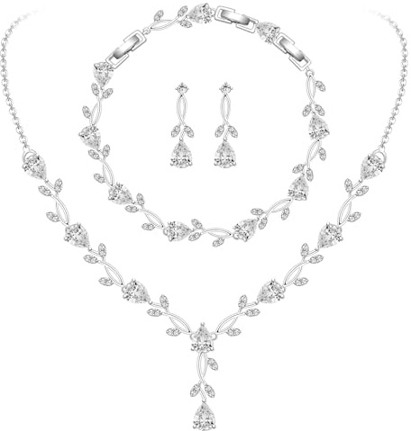 GZWHD Bridal Jewelry Sets for Wedding Bridesmaid Accessories Necklace Bracelet Earrings Set for Bride Silver Jewelry Set for Women Party Prom