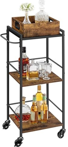 VASAGLE Bar Cart with Wheels, Drink Cart with Serving Cart