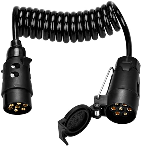 MINSHUXI Prise Remorque 7 Broches 12V, Faisceau Remorque 7 Broches à 7 Broches 2m, Adaptateur Prise Remorque pour Camion RV Caravane - Noir
