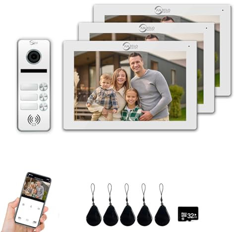 ANJIELO SMART 1080P Video Intercom Doorbell System(Wired), 3-Family Doorbell, 7-inch Touchscreen Display, Unlocking Support, Two-Way Intercom, Motion Detection (White)