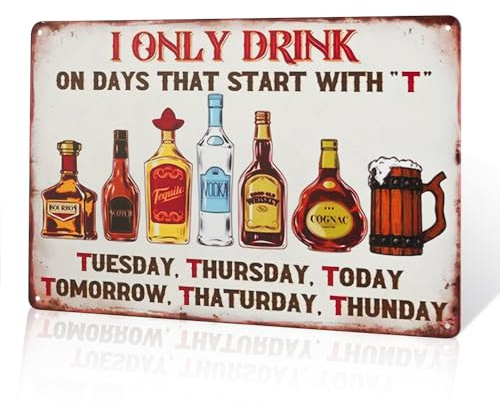 Targa in metallo retrò I Only Drink, arte della parete, pittura su ferro, logo vintage, garage, decorazione murale, caffetteria, bar, soggiorno, decorazione da parete