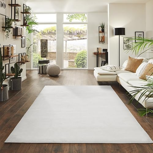 Jimri Alfombra mullida de Pelo Corto de para el hogar, Oficina, Cocina, Entrada, Pasillo, Sala de Estar, Lavable a máquina, Antideslizante, Lavable - Crema_Blanco, 80 x 150 cm