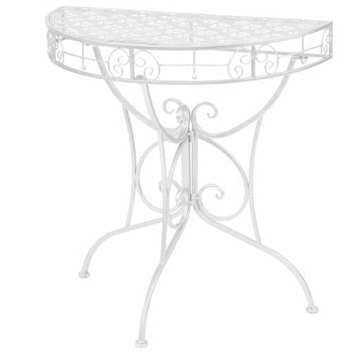 LAPOOH Beistelltisch, Tabletttisch, Blumenhocker, Nachttisch, Couchtisch, Wohnzimmer, Nightstand, Vintage-Stil Halbrund Metall 72x36x74 cm Silber