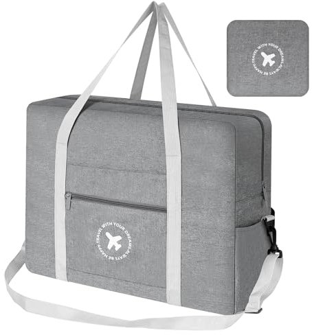 AiQInu Reisetasche Handgepäck 45x36x20cm, Handgepäck Tasche für Easyjet Cabin Bag, Faltbare Handgepäck Tasche für Herren und Damen mit Schultergurt (Grau)