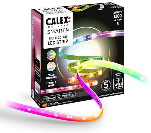 Calex Tira LED inteligente, 5 m, RGBIC, flexible y cortable a medida, regulable, WIFI App & Control por voz, incluye control remoto