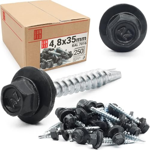 LUN FIX Trapezblechschrauben 4,8x35 mm 250 Stk EPDM RAL 7016 dichtscheibe