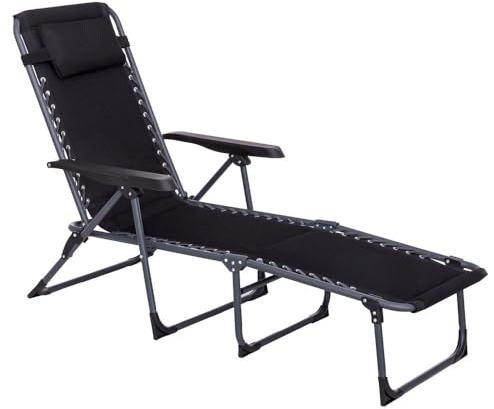 Tumbona Playa, Camping, jardín y terraza reclinable Convertible en Cama de Acero con Acolchado de poliéster 3D Negra