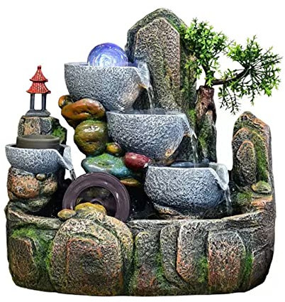 Fontaine d intérieur Fontaine d'eau de Table à 3 Niveaux avec Cascade de Roche en Cascade et Brouillard d'eau for la décoration de la Maison au Bureau Decoration Maison(Grand)