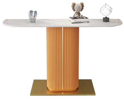 Consola de sofá moderna, mesa consola estrecha con base geométrica de metal, mesa consola para pasillo, mesa de sofá para salón, entrada, chimenea, moderna minimalista (naranja)