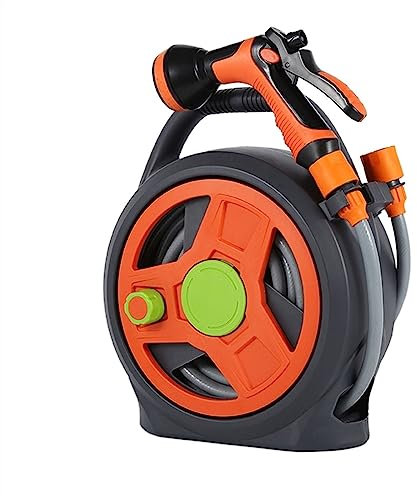 Garden Hose Holder Portable Garden Hose Reel Set, Water Pipes Holder Hose Organizer, with 10M/32Ft Hose and 8 Pattern Nozzle for Car Cleaning, Car Washing , Garden Watering Hose Reel Cart(Gris)