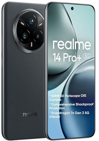 realme 14 Pro+ 5G Smartphone 8+256GB, 50MP IMX882 Periscope Display OLED 120Hz 6.83'', Ricarica Rapida 80W, Qualcomm Snapdragon 7s Gen 3, IP69, Batteria Titan 5000mAh, Nero