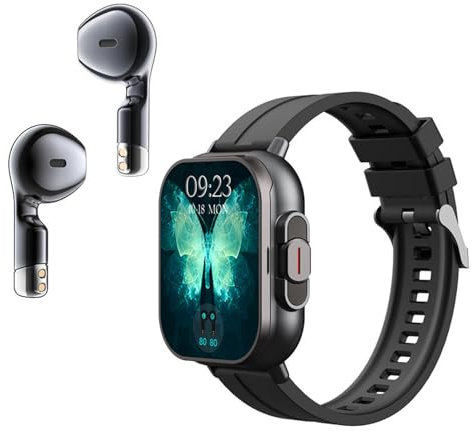 Smart Watch With Earbuds, 2inch Touch Screen Sports Watch, Bluetooth With Music, Answer & Make Call, Fitness Tracker Heart Rate & Sleep Monitor for IOS for Android (Black Steel)