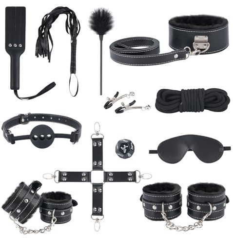 Sex Bondage BDSM Kit Restraints Set -12PCS Set with Adjustable Handcuffs Ankle Cuffs Callor Silicone Gag | Bondage Gear & Accessories for Couples Kinky, Adult Toys for Sex Games & Exploration
