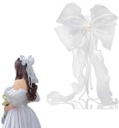XJLyaya Haarschmuck Kommunion Mädchen, Blumenkranz Kommunion Mädchen,Haarschmuck Erstkommunion, Weißes Gazeband Schleife Styling, Für Hochzeit Braut,Brautjungfer, Damen Mädche, Blumenmädchen