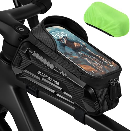 Zyxformis Bike Bag, Bike Accessories with Sun-Visor, Waterproof Bike Phone Holder with TPU Sensitive Touch Screen, Bicycle Top Tube Front Frame Bag Handlebar Bag with Rain Cover