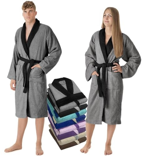 LEBENGOOD Peignoir de bain pour homme et femme 100% coton éponge américain doux absorbant unisexe peignoir douche serviette Certifié OEKO-TEX L ACIER