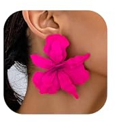 Hot Pink Flower Earrings for Women Big Statement Earings Floral Earrings Jewelry Gifts