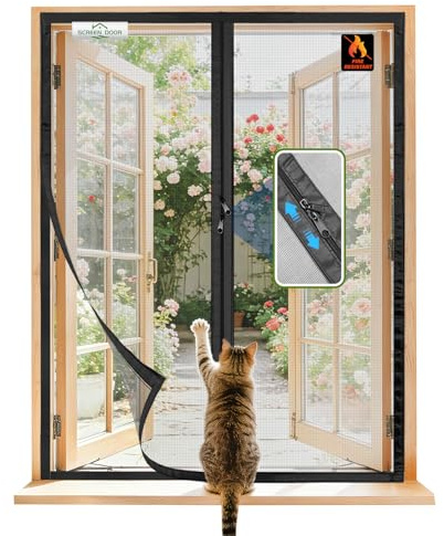 SCREEN DOOR Zanzariera per Finestre 150x140 cm, Installazione Semplice, Fibra di Vetro Ignifuga e Antistrappo, Design con Cerniera Appositamente Studiato per Finestre, Zanzariera Flessibile, Nero