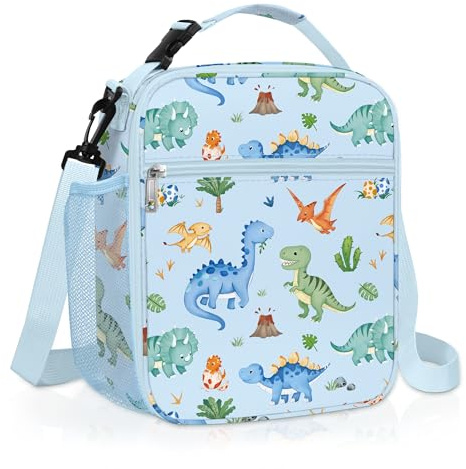Clastyle dinosaurie isolerad barn lunchväska stor termisk kylväska för baby picknick skola småbarn lunchlåda bärkasse, blå