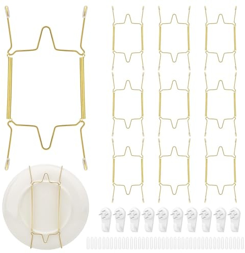 EEEKit 10 Stück Wandteller Halterung, 25 cm Unsichtbare Telleraufhänger mit Spitzenschonern, Edelstahl Draht Tellerhalter mit Haken für Prunk Anzeigeteller