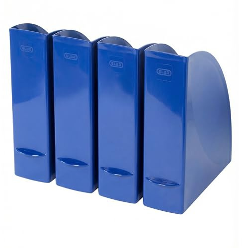 Elba Stehsammler 4er Set A4 – stabile Zeitschriftensammler für Ordner, Hefte & Dokumente – Kunststoff Magazinhalter für Büro, Schule & Home Office – Dokumentenhalter blau