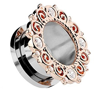 beyoutifulthings Ohr-Tunnel TRIBAL Rose ZIRKONIA Ohr-Piercing Ohr-Schmuck Chirurgenstahl Plug Schaub-Verschluss Roségold Silber Clear 6-16mm
