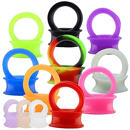 ZeSen Jewelry 12 Paar Silikon Tunnel 8mm Flexible Thin Ohr Stecker Tunnel Doppel Ausgestelltes Expander Ohrstöpsel Piercing Set (Gauge=11/16(18mm))