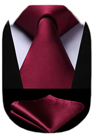 HISDERN Solido Borgona Corbata PanuEIo Boda Corbata clasicaopanuEIo de bolsillo para hombre