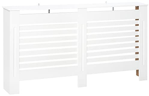 HOMCOM Radiator Cover, Modern MDF White Painted Cabinet with Horizontal Slats for Living Room, Bedroom, 172L x 19W x 81H cm