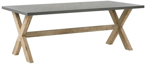 Beliani Gartentisch 200x100 cm Betonplatte und Akazienholz-Beinen rustikal grau Olbia