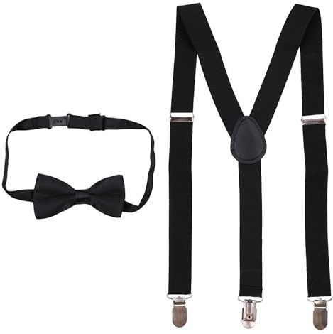 Trimming Shop 65mm X 25mm, Kids Suspenders and Bow Tie Set, Black