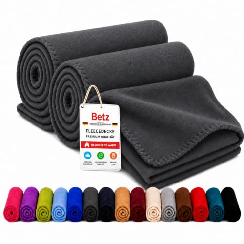 Betz Fleecedecke 2 Stück 130x170 cm 180g/m² – Weiche Wohndecke & Kuscheldecke – Flauschige Sofadecke als Tagesdecke – Leicht, wärmend & pflegeleicht – Farbe anthrazit